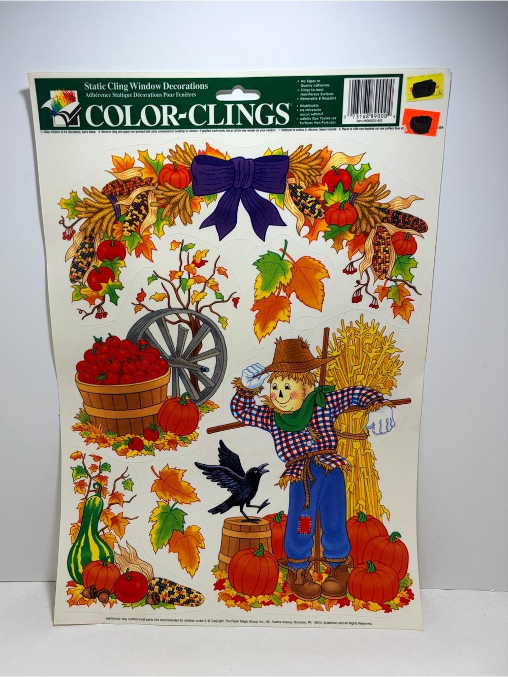 Vintage Color-Clings Autumn Harvest FallWindow Decals - Multicolor New Old Stock